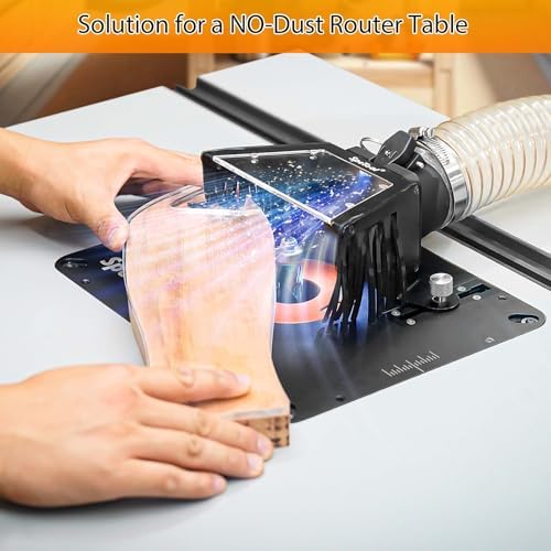 SpeTool Router Table Dust Collection for Router Lift, 2-1/2 Inch OD Port, Clear Acrylic Top with LED Light, DIY Drill Template for Universal Fit (Compatible with Most Router Lifts & Plates)