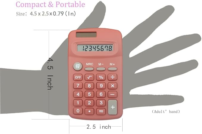 Calculator Small, 4 Function Calculators (D, Set of 20) | 8 Digit Dual Power Portable Pocket Size Desktop Handheld for Classroom Desktop Home