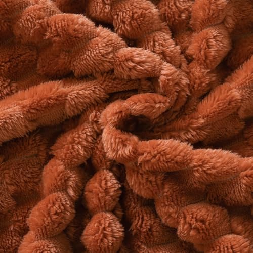 Puncuntex Burnt Orange Throw Blanket 50"×60" Fuzzy 3D Jacquard Decorative