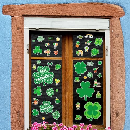 MDDRUIQI St Patricks Day Decorations - 105 PCS St Patricks Day Window Clings - Shamrock Stickers for Glass Reusable Static Spring Shamrock Decorations | St Patricks Day Decor