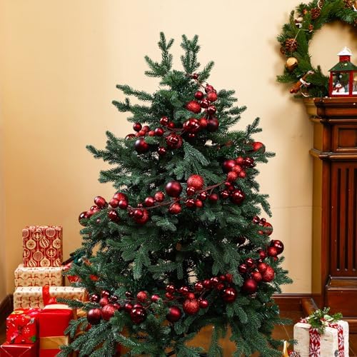 2 Pcs 6 ft Christmas Ball Ornament Garland, Burgundy