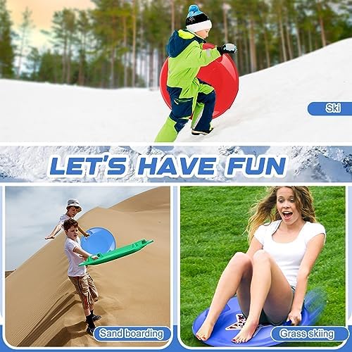 Lenwen 23.6 Inch Winter Snow Sleds with Handles Heavy Duty Outdoor Round Plastic Snow Saucer Sled Downhill Saucer for Kids Adults Cold Weather Sport