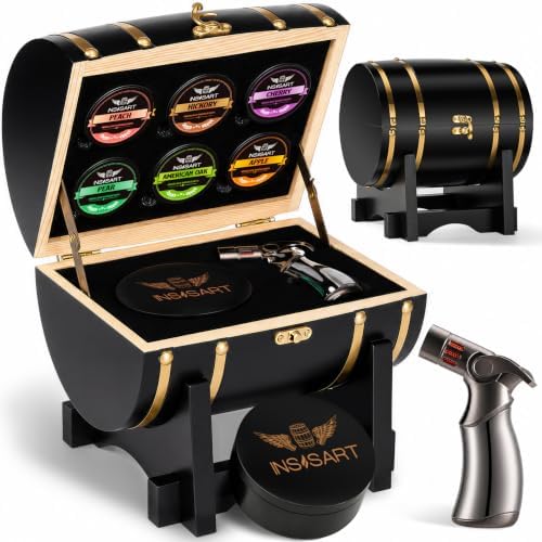 INSISART Whiskey Smoker Kit, Old fashioned Smoker Kit with Barrel,Black