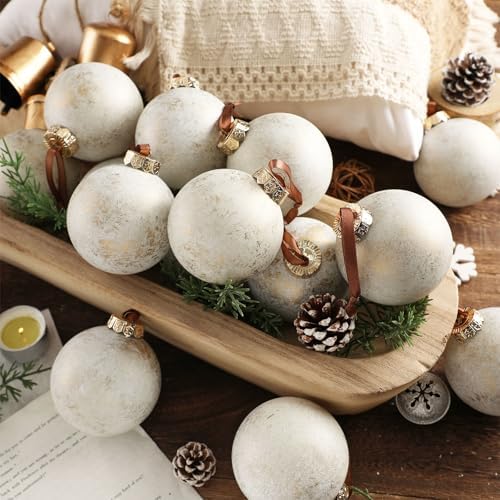 Yunlly 12 Pcs Neutral Christmas Ornament, Ivory White, 3.15''
