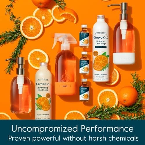 Grove Co. Dish Soap, 3 x 16 fl oz Refills, Orange & Rosemary | Plastic-Free; Refill format; Natural Fragrance; Removes Stuck on Food; 98% plant-based ingredients
