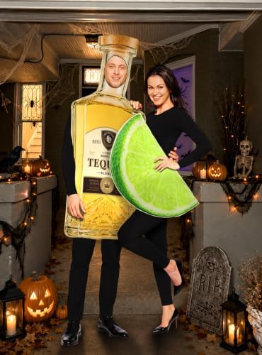 Tequila and Lime Couples Costume for Adults, 3D Tequila Bottle and Lime Slice Halloween Costume Set, Funny Matching Party Costume for Couples, Friends and Costume Contests