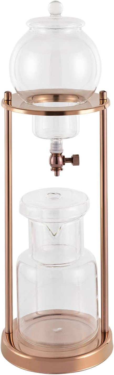 Cold Brew Coffee Maker, 600ml/20.3Oz Iced Coffee Maker Machine Slow Drip Tower, Stainless Steel Ice Dripper Coffee Maker Machine with Measuring Spoon, 6-8 Cups, for Home, Office, Cafes (Gold)