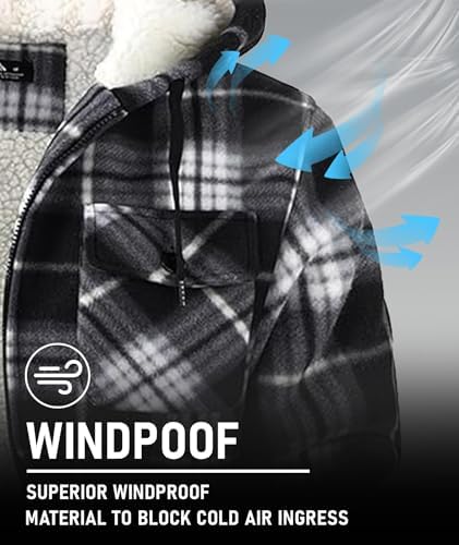 GEEK LIGHTING Men's Flannel Shirts Jacket Sherpa Lined Plaid Zipper Hoodie