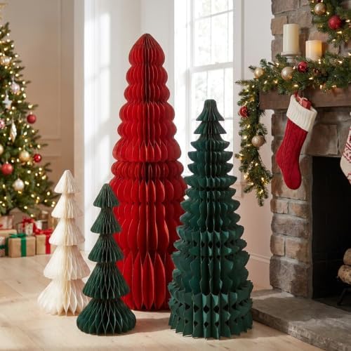 4 Pcs 3D Large Honeycomb Christmas Tree with 3 Styles Red Green White
