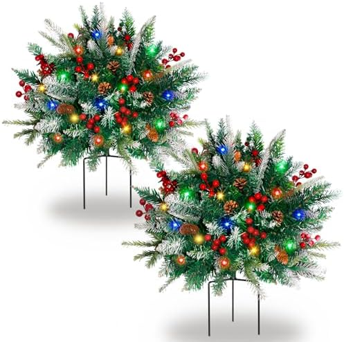 Lighted Christmas Urn Filler, 2 Pack 24 Inch Multicolor LED Planter Decor