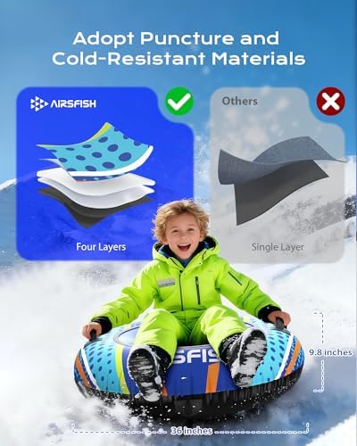 49" Snow Tube Heavy Duty Thickened Inflatable with Towable Leash