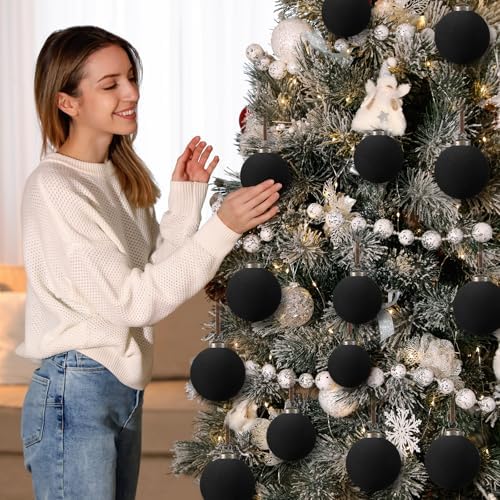 Foilswirl 36 Pcs Black Velvet Christmas Balls, 2.36", 2.76", 3.15"