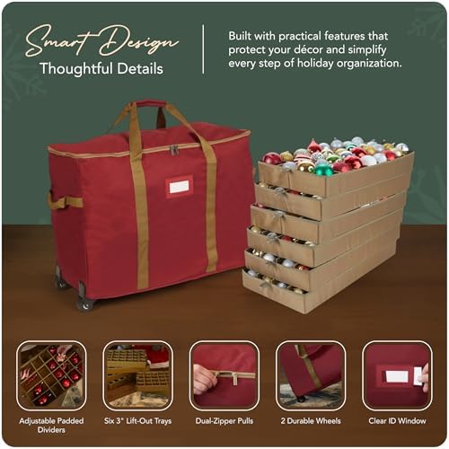 Covermates Rolling Adjustable Ornament Storage Bag, 25.5"W x 13"D x 18.5"H