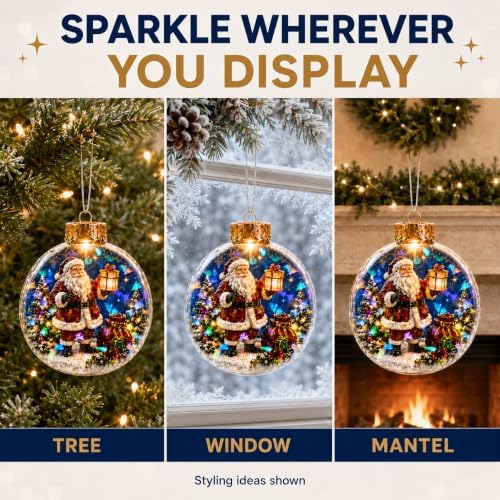 Lighted Santa Ornament with Prismatic Sparkle, 3.15 Inch Christmas Decor