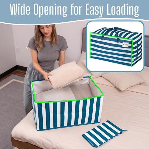 VENO 10 Pack Extra Large Heavy Duty Moving Bags with Wide Opening & Reinforced Handles, Reusable Storage Tote Bags with Strong Zippers for Clothes, College Dorm Essentials & Moving Supplies