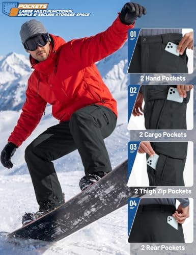 TACVASEN Men's Winter Snow Ski Pants Fleece Lined Waterproof Work Tactical
