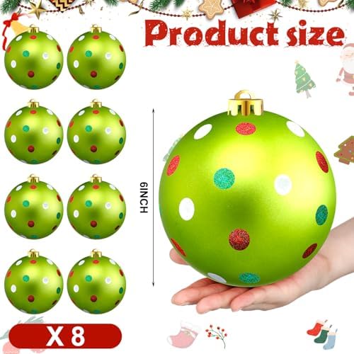 Deekin 8 Pack 6 Inch Large Christmas Ball Ornaments, Red Green Polka Dot