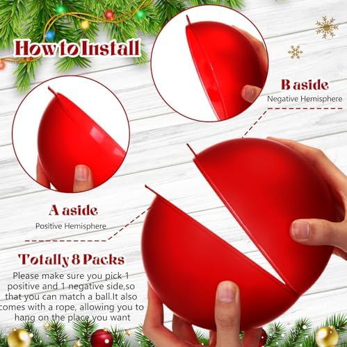 Weysat 4 Pcs Large Fillable Christmas Ball Ornaments, Matte Red, 6 Inch