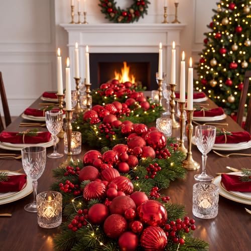 9.8 ft Christmas Ball Garland, Red