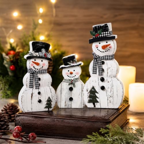 Barydat 3 Pcs Snowman Table Decoration Rustic Christmas Winter Indoor Decor