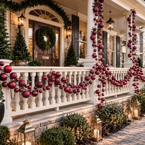 2 Pcs 15 ft Christmas Ball Ornament Garland, Burgundy