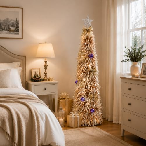 Christmas Tree 5FT Artificial Xmas Decor Pop Up with Decoration White Pink
