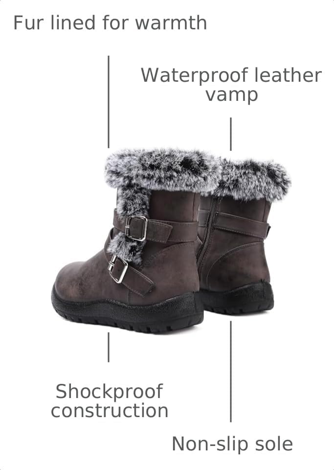 Womens Snow Boots Leather Winter Warm Boots Platform Ankle Booties