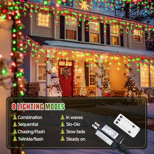 JMEXSUSS 400 LED 38.8ft Red and Green Christmas Icicle Lights Outdoor