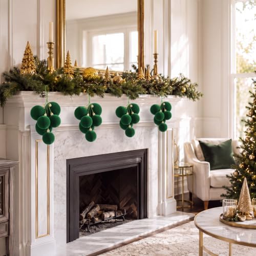 Roowest 8 Sets Large Green Velvet Christmas Ball Clusters Ornaments Decor
