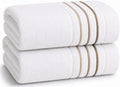 Bath Towels Set for Bathroom – Luxury 6-Piece Cotton Towels, Soft Absorbent & Quick Dry, 600 GSM Bath Towels for Bathroom, Hotel Spa Quality (White/Taupe, 2-Bath Towel Set)