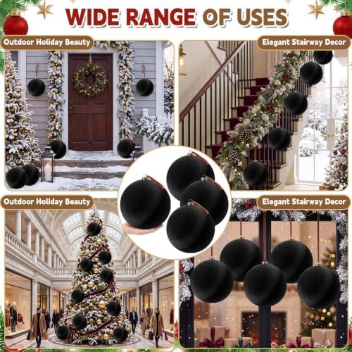 Weysat 6 Pcs 8 Inch Giant Velvet Christmas Ball Ornaments, Classic Black