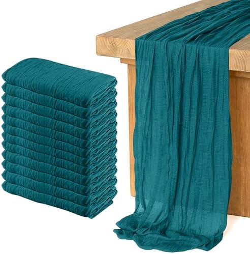 12 Pack Cheesecloth Table Runner, Runner Gauze Boho Wedding Decor Romantic Table Runner for Wedding Birthday Party(35" x 118")(Peacock Blue)