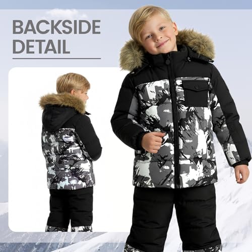 JiAmy Kids 2-Piece Snowsuit Puffer Jacket and Snow Pants