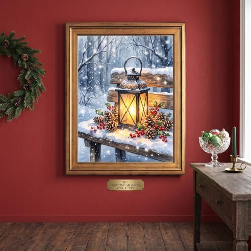 Framed Winter Lantern Wall Art Gold Frame Inch 8x10