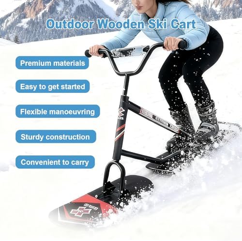 Snow Scooter/Sled for Adults - Reinforced Alloy Frame, 360° Steering Handle, All-Terrain Outdoor Ski Board, Dual Skis for Maximum Control On Slopes and Untracked Snow Black