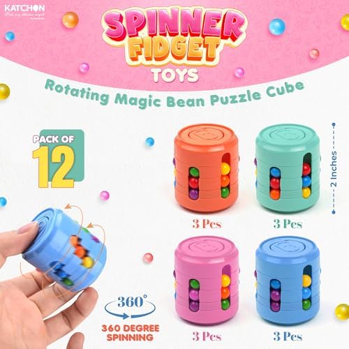 KatchOn, Pack of 24, Bean Fidget Spinners with Sparkle Squishy Cube Bundle - Birthday Party Favors for Kids 8-12, Treasure Box Toys for Classroom Goodie Bags Stuffers for Kids