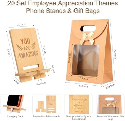 120 PCS/20 Sets Teacher Employee Appreciation Gifts Bulk – Thank You Gifts for Coworkers with Kraft Paper Gift Bags,Greeting Card,Inspirational Notebooks,Phone Stand,Team Gift for Staff, Nurse, Office