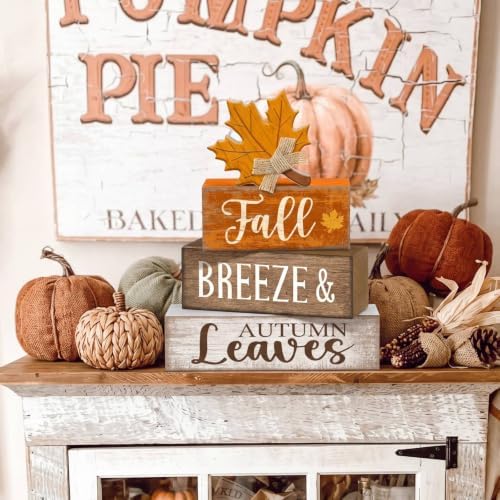 Lineshading 4 Pcs Wooden Fall Block Signs Farmhouse Tabletop Decor