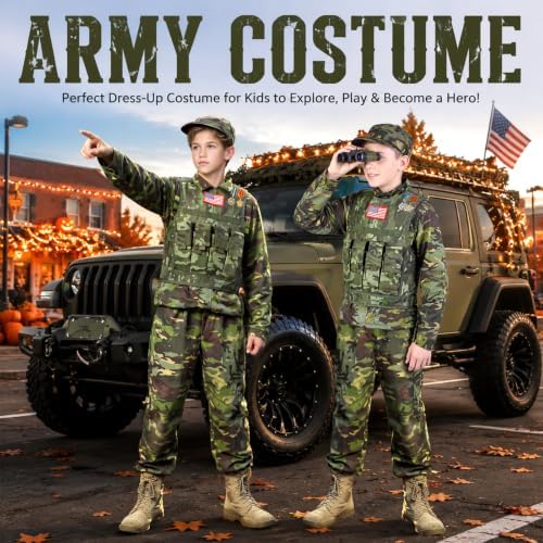 Metemot Kids Army Costume for Boys, Soldier Boys Halloween Costume Age 3-12
