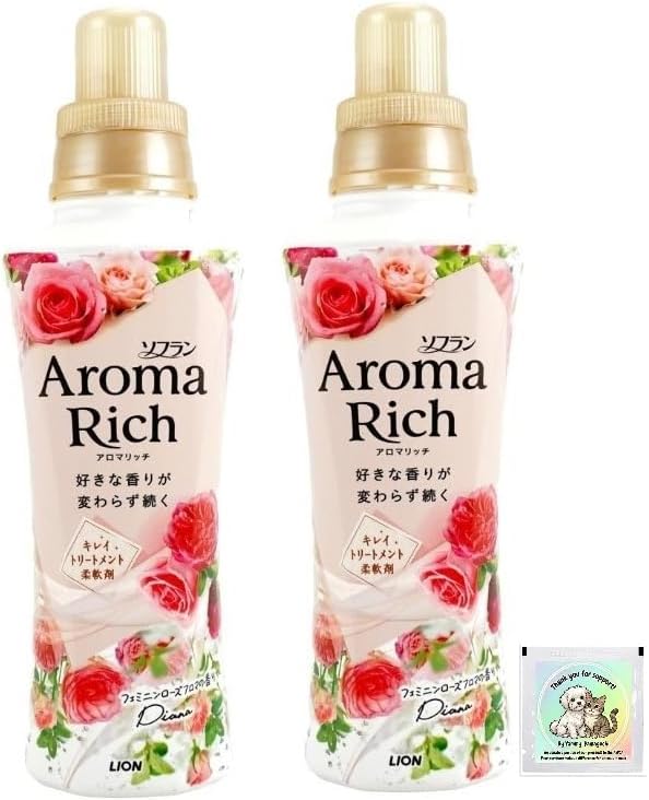 Soflan Fabric Clothing Softener Aroma Rich, Set of 2, Diana Scents, 16.2oz (480 ml)×2, Long-Lasting Fragrance, Made in Japan - Yummy-Yamaguchi Original Wipe Included (Diana)