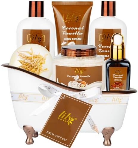 Coconut Vanilla Spa Gifts, 7Pcs Moisturizing Gift Set for Women & Men