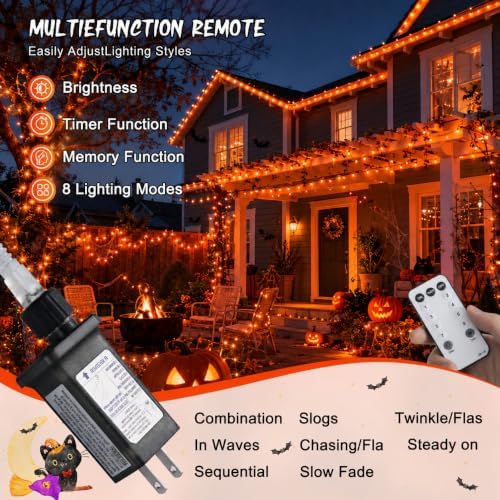 JMEXSUSS 168Ft 600 LED Halloween Lights Outdoor Orange String Lights Plug