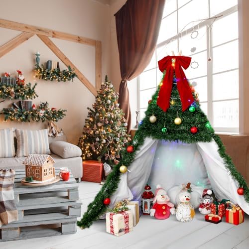 Roundfunny 5 ft Christmas Tree Tent Set, Garland Balls LED Lights Playhouse