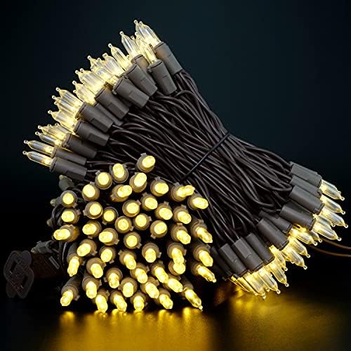 YULETIME 200 Warm White LED Christmas Lights, 66 ft Brown Wire String Light