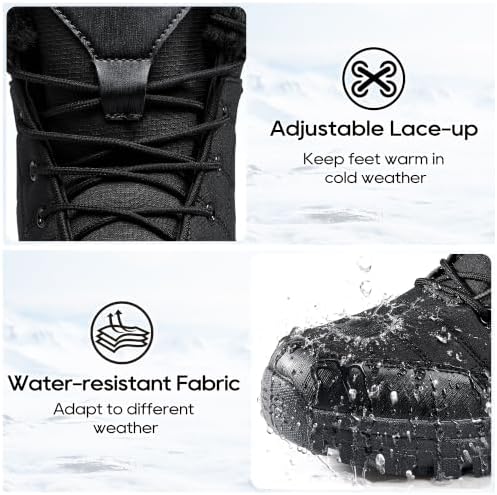 HARENCE Winter Snow Boots for Men: Comfortable Warm Fur Lined Boot Non Slip Waterproof Mid Calf Booties for Outdoor Hiking