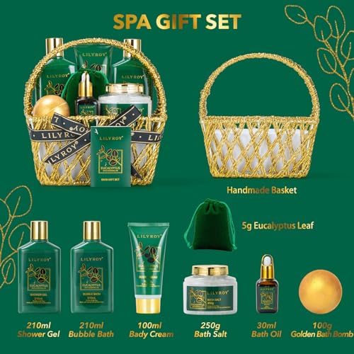 Eucalyptus Spa Bath Gifts Set, 9Pcs Premium Spa Gift Basket for Women & Men