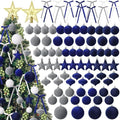 Hollowfly 95 PCS Velvet Christmas Tree Decor Set, Blue, Gray, White