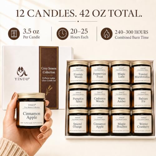 YINUO Fall & Winter Scented Candles for Home, 12 Pack Gift Set, 3.5 oz Each