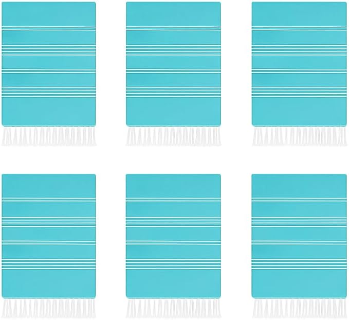HAVLULAND Turkish Beach Towel Set of 6 Oversized 72x40 100% Turkish Cotton | Hammam Peshtemal, Sand Free, Quick-Dry, Absorbent Bath Towel | Lightweight & Compact for Travel, Pool, Gym, Spa - Turquoise