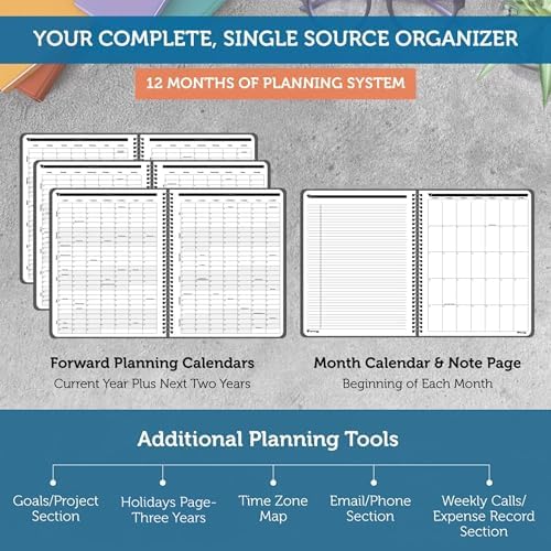 Planner Pad Spiral Bound October 2026 – September 2027 8 1/2" x 11" Large 3-Tier Funnel Down 12 Month/Weekly Organizer, Black Cover/Black Ink